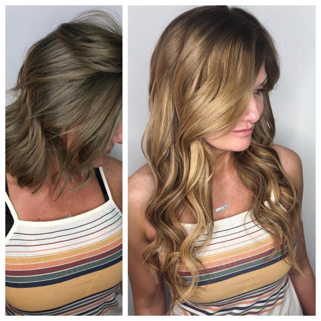 balayage tape in hair extensions installed in las vegas on women - before & after