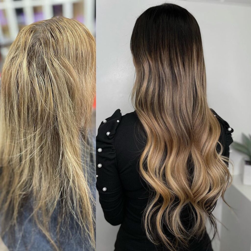 Before-After-22-Inch-Russian-Virgin-I-Tip-Hair-Extensions-Installed-On-A-Women