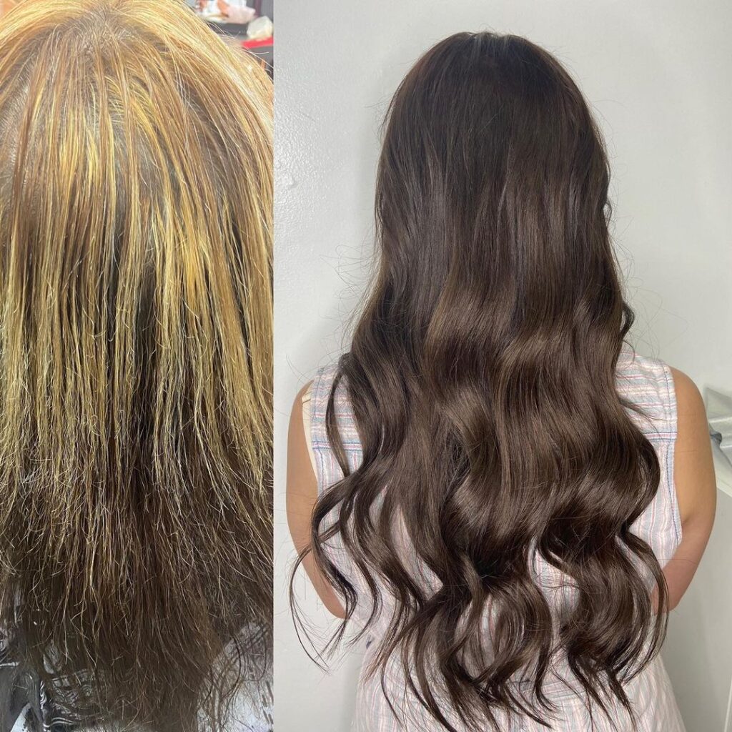 Dirty Blonde To Dark Brown I-Tip Hair Extensions Install on Las Vegas Women - Before & After