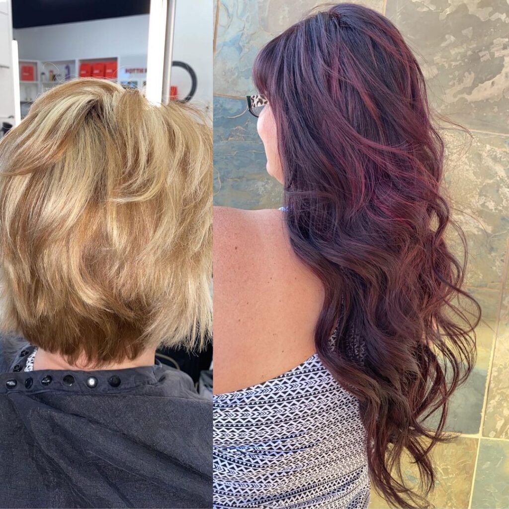 Before & After Tape In Human Hair Extensions Install by Hottie Hair Salon & Extensions Store Las Vegas
