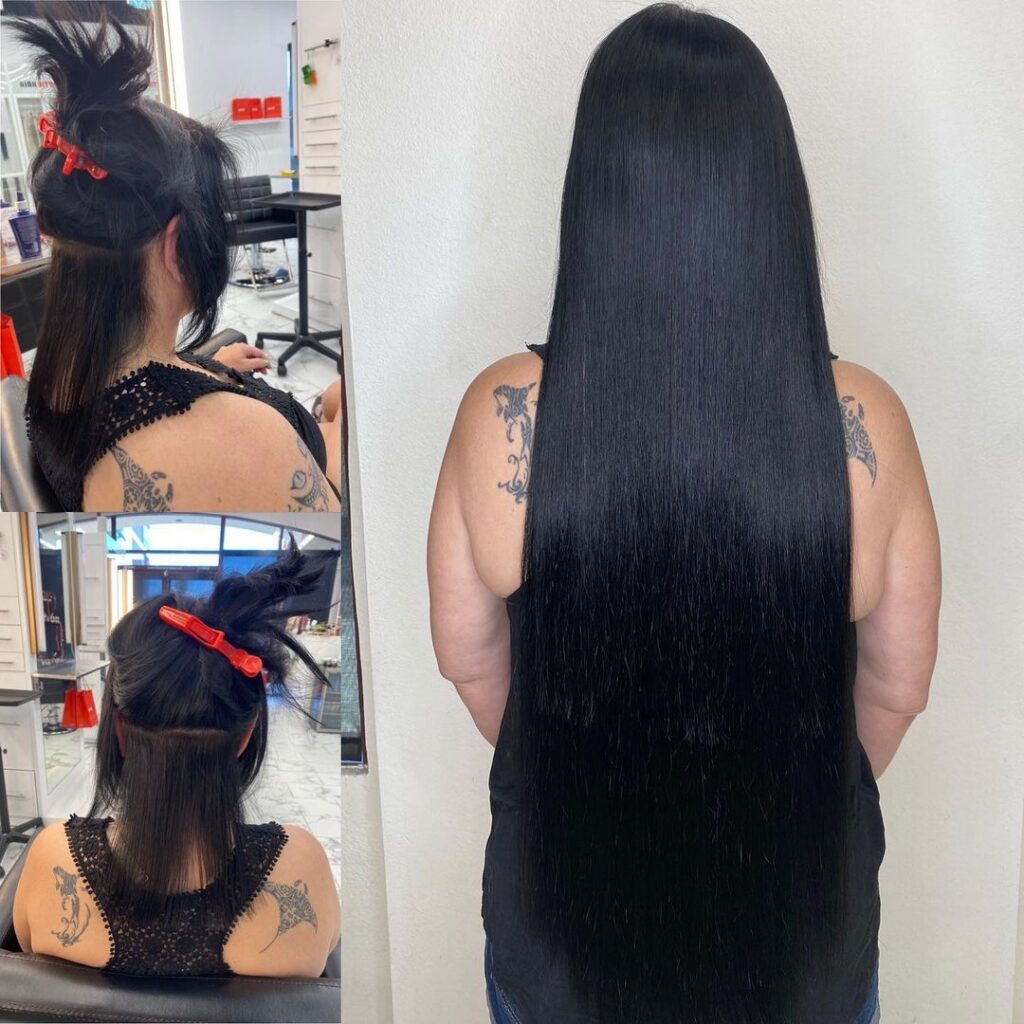 Before & After Remy Tape In Hair Extensions Installed in Las Vegas on Women With Black Hair