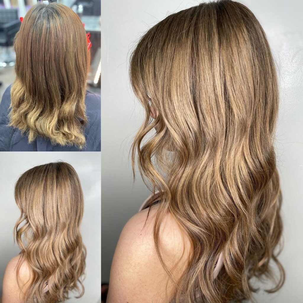 Tape In Hair Extensions Before and After Installed On Women With Thin Fine Hair