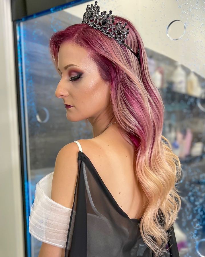 custom pink blonde clip in hair extensions installed on las vegas women