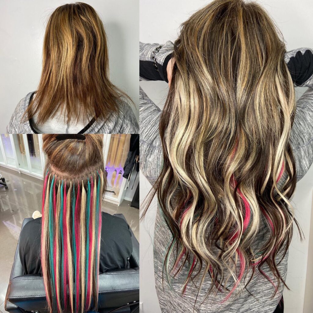 keratin hair extensions installed on las vegas women before and after