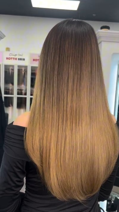 after photo of professional color service excellence hair transformation by Niko Hernandez at Hottie Hair salon Las Vegas - color service