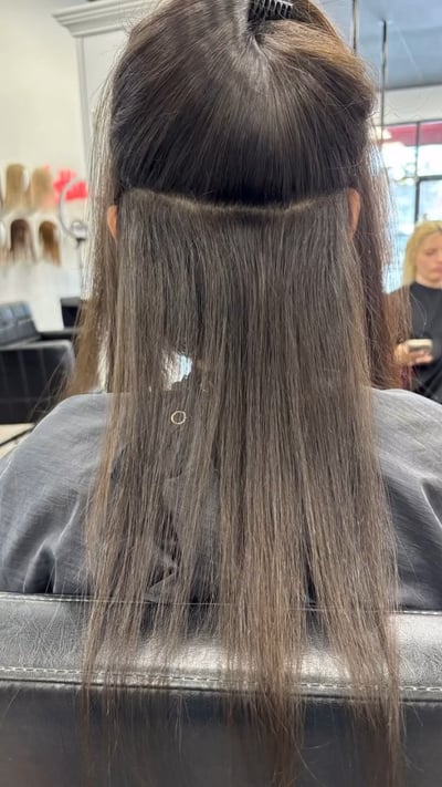 before photo of stunning 30" i-tip hair extensions video hair transformation by Jamie Montano at Hottie Hair salon Las Vegas - extensions service
