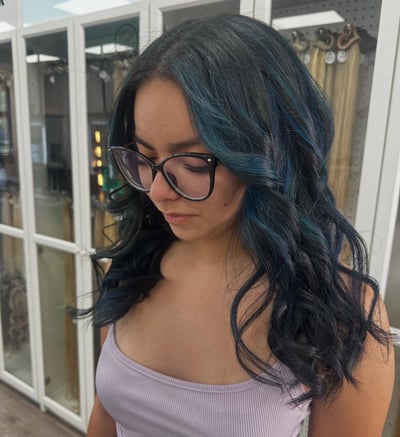 Exciting Blue Tones on Black Hair by Jasmine - hair service