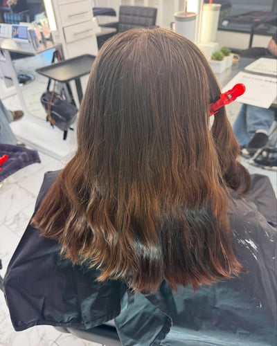 before photo of stunning hair transformation with extensions and balayage hair transformation by Shannon Kedra at Hottie Hair salon Las Vegas - extensions service