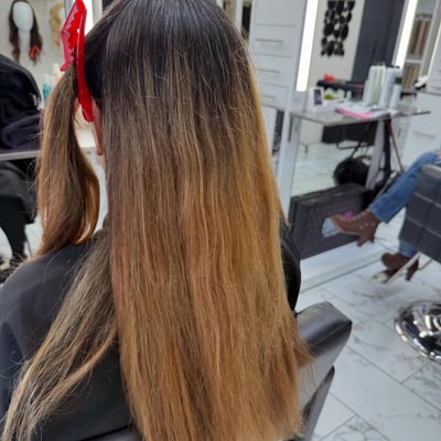 before photo of rich brunette transformation with soft waves hair transformation by Dafne Lopez at Hottie Hair salon Las Vegas - color service