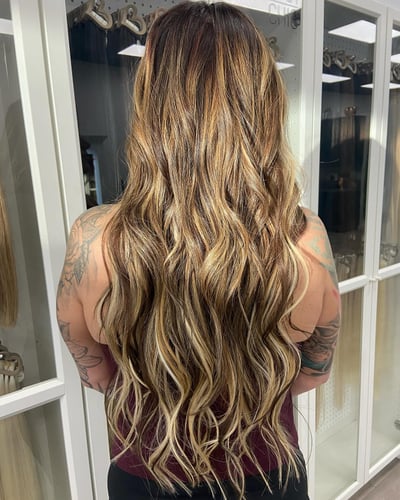 after photo of stunning hair transformation with 22-inch virgin itips hair transformation by Jamie Montano at Hottie Hair salon Las Vegas - extensions service