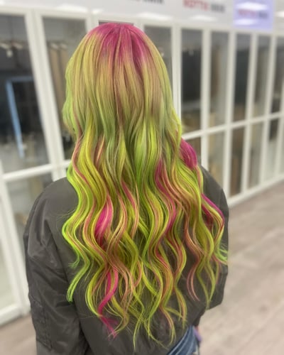 Vibrant Neon Pink and Green Hair Transformation - hair service