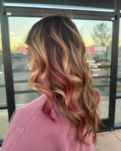 Pink Pop of Color with Extensions - hair service