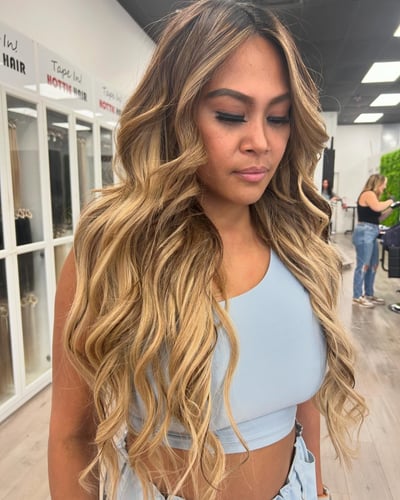 24” Bustdown with Hand Sewn Rows and K-Tip Extensions - hair service