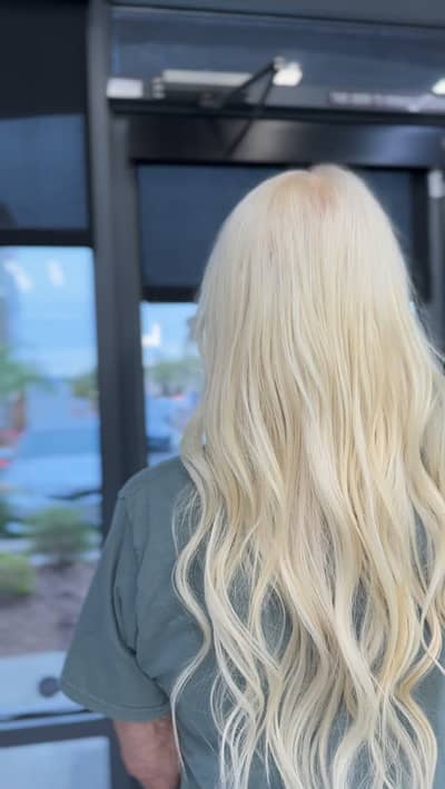 Long Blonde Hair with K-Tip Extensions and Root Touch-Up