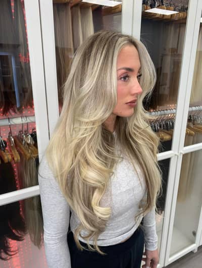 Money Piece Blonde Highlights with Extension Move-Up Service