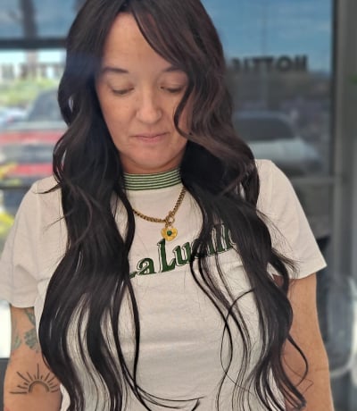 after photo of meshless topper integration with hand-tied extensions hair transformation by Monica Dillon at Hottie Hair salon Las Vegas - Hair Loss Solutions service