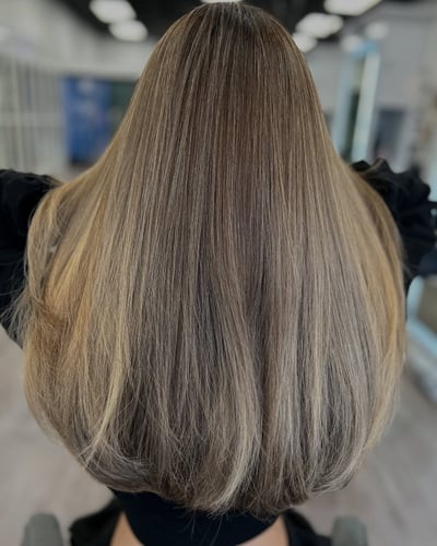 after photo of color correction perfection with dimensional highlights hair transformation by Niko Hernandez at Hottie Hair salon Las Vegas - color service
