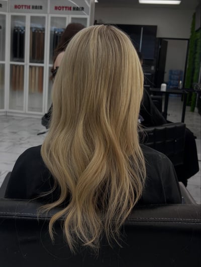 before photo of gorgeous blonde hand-tied extensions hair transformation by Miriam Perez at Hottie Hair salon Las Vegas - extensions service