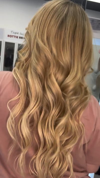 after photo of full blonding with keratin extensions hair transformation by Niko Hernandez at Hottie Hair salon Las Vegas - extensions service