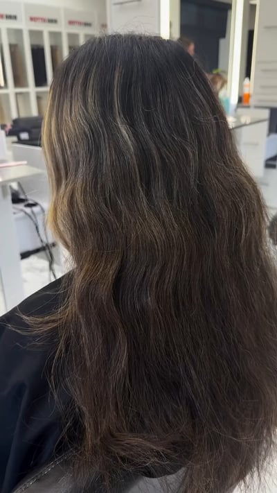 before photo of cool blonde hair transformation with extensions hair transformation by Dafne Lopez at Hottie Hair salon Las Vegas - extensions service