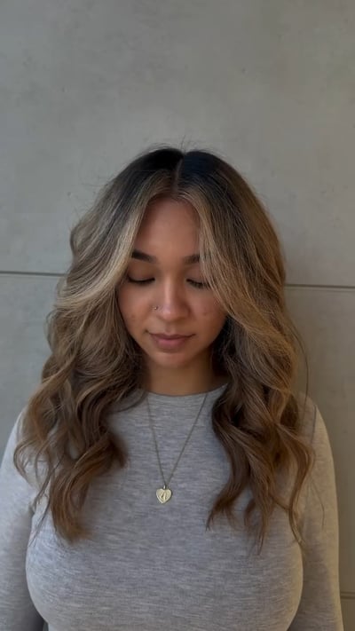 after photo of cool blonde hair transformation with extensions hair transformation by Dafne Lopez at Hottie Hair salon Las Vegas - extensions service