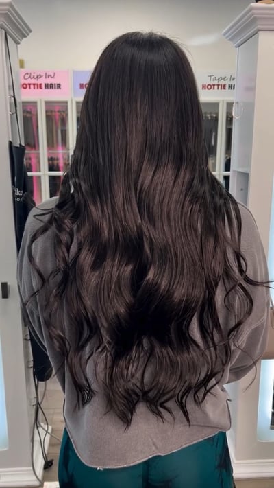 after photo of transformative extension application for a chic bob hair transformation by Niko Hernandez at Hottie Hair salon Las Vegas - extensions service