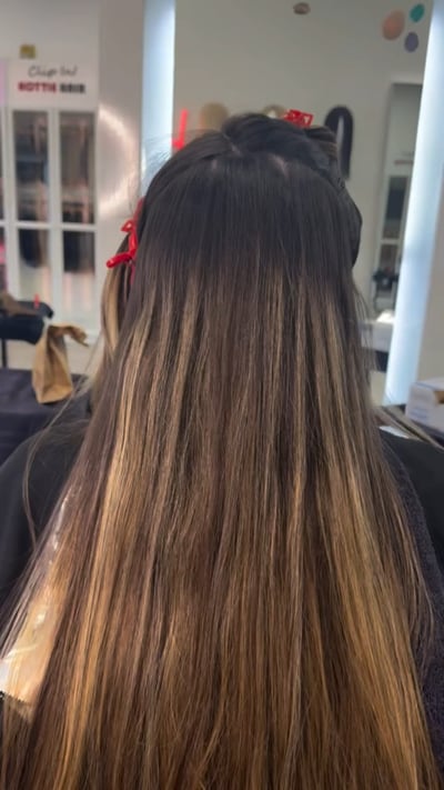 before photo of cool beige blonde transformation hair transformation by Niko Hernandez at Hottie Hair salon Las Vegas - color service