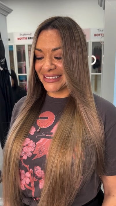 after photo of cool beige blonde transformation hair transformation by Niko Hernandez at Hottie Hair salon Las Vegas - color service