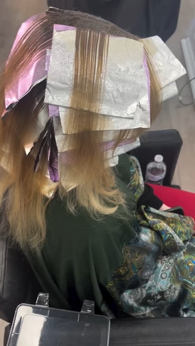 before photo of stunning blonde transformation with airtouch and extensions hair transformation by Niko Hernandez at Hottie Hair salon Las Vegas - extensions service