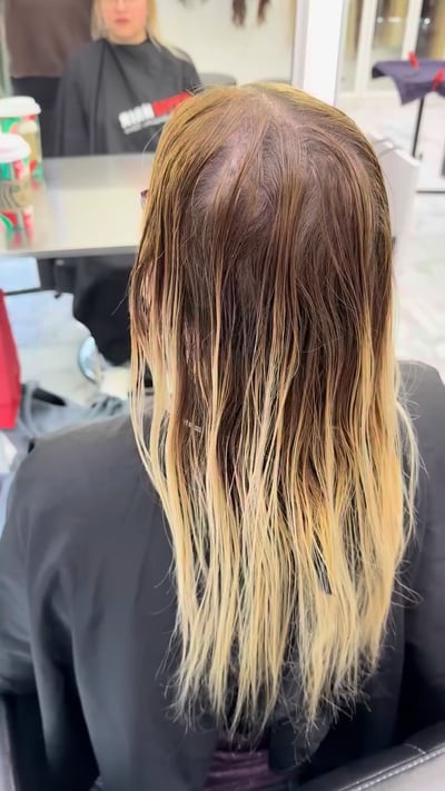 before photo of blonde transformation with added volume hair transformation by Dafne Lopez at Hottie Hair salon Las Vegas - color service