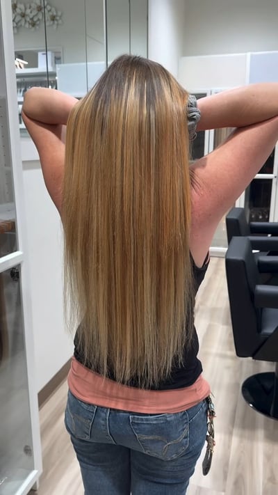 after photo of virgin i-tip extensions transformation - 75 strands added hair transformation by Sophia Giraldo at Hottie Hair salon Las Vegas - extensions service