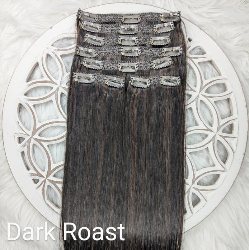 18" Russian Remy Clip In Hair Extensions 120g – Try On Free Las Vegas — 18", Dark Roast