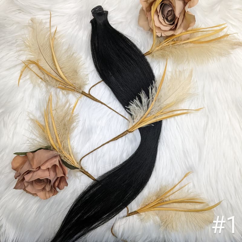 20" Russian Virgin Hand Tied Extensions – Free Color Match - Same-Day Install Las Vegas — 20", #1 - Jet Black