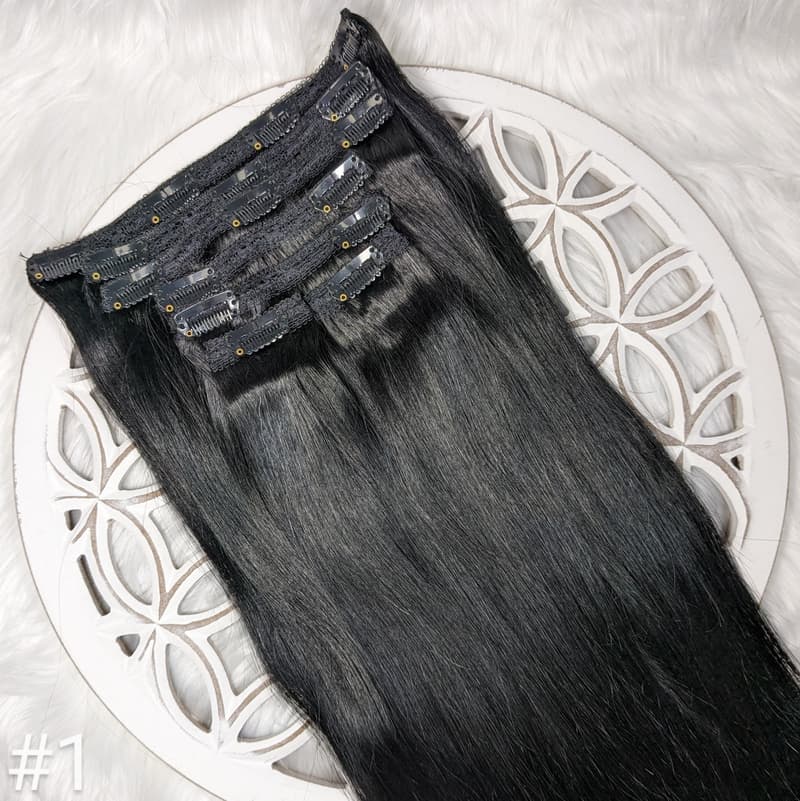 22" Indian Remy Clip In Hair Extensions 160g – Try On Free Las Vegas — #1 Jet Black
