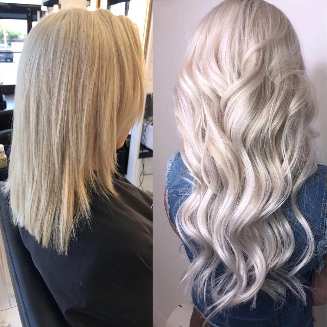 Platinum perfection with perfect color matching! Gorgeous blonde length