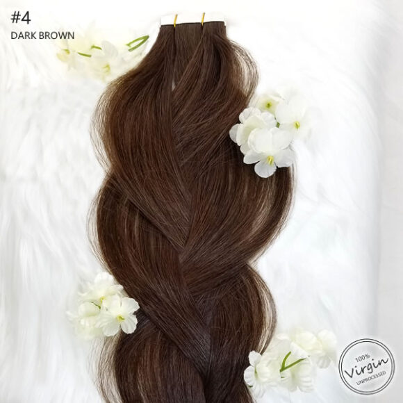 Virgin Tape In Hair Extensions Dark Brown 4 Braid Flowers.fw