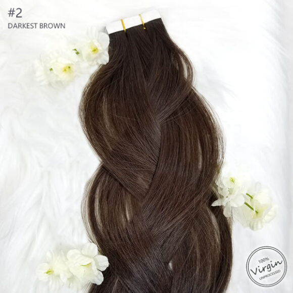 Virgin Tape In Hair Extensions Darkest Brown 2 Braid Flowers.fw