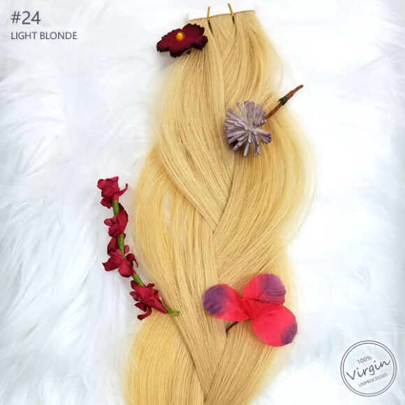 Virgin Tape In Hair Extensions Light Blonde 24 Braid Flowers.fw