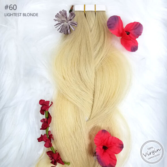 Virgin Tape In Hair Extensions Lightest Blonde 60 Braid Flowers.fw