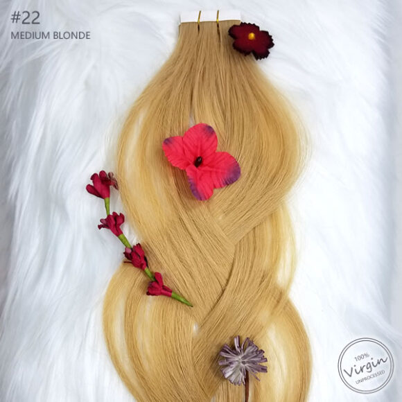 Virgin Tape In Hair Extensions Medium Blonde 22 Braid Flowers.fw