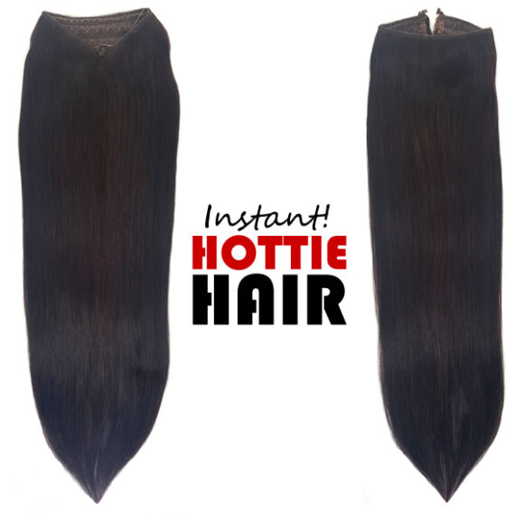 Halo Hair Extensions Front Back Dark Brown Red 04B