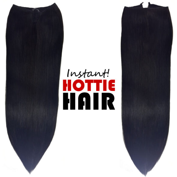 Halo Hair Extensions Front Back Natural Black 01B