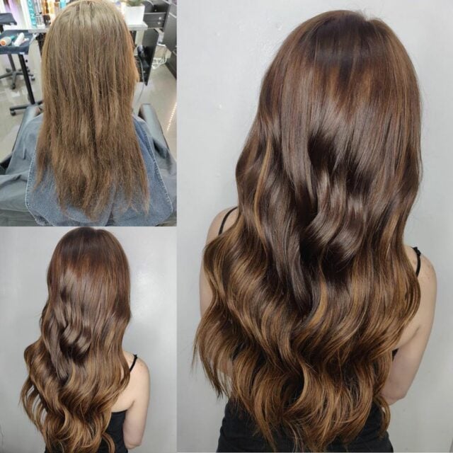 Women Showing Before and After of Clip In Hair Extensions in Las Vegas at Hottie Hair Salon Las Vegas