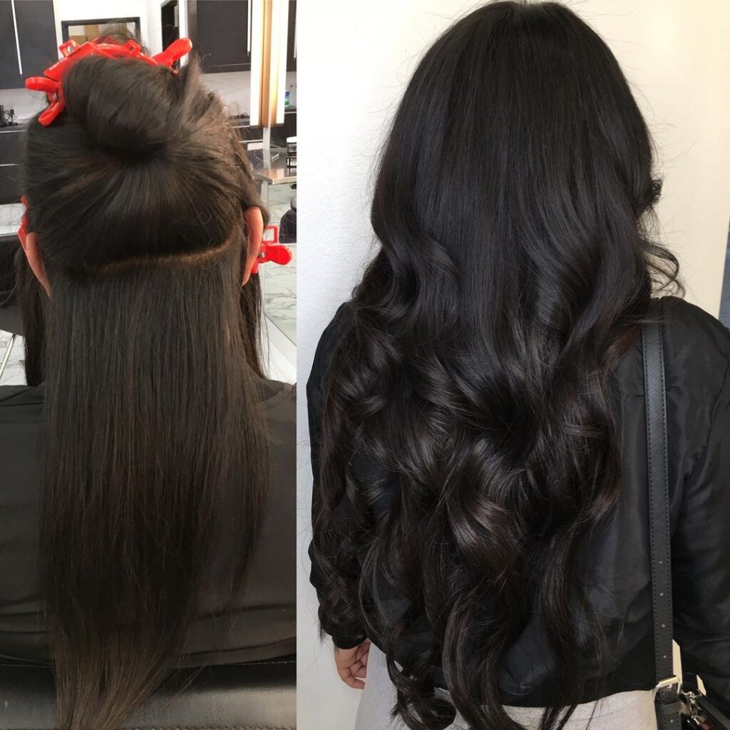 Before After Weft Hair Extensions Short To Long Dark 1