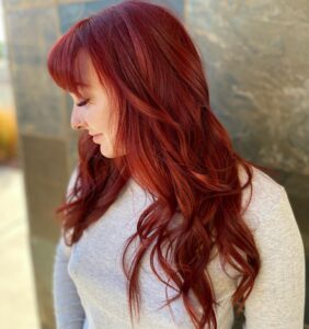 Look Red Hot in Las Vegas with Shannon's Dimensional Deep Red Hair Design!