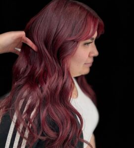 Unleash Your Inner Diva with Plumb Red Balayage & Lovely Lengthy Hair Extensions with Shannon at Hottie Salon in Las Vegas